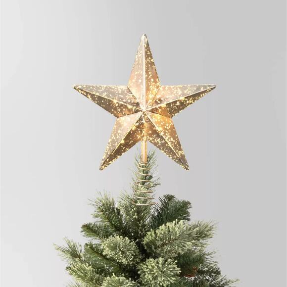 Lit Faux Mercury Glass Star Christmas Tree Topper Silver 10" Holiday Light Up - Picture 4 of 9
